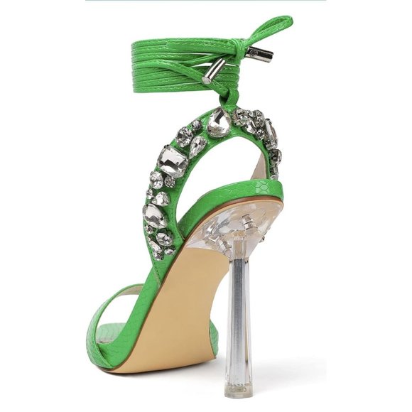 Vivianly Women's Strappy Stiletto High Heels Rhinestone Lace Up Heeled Sandals - Picture 3 of 7